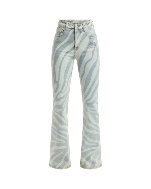 Ed Hardy Blue Women's Flaming Tiger Flared Jeans