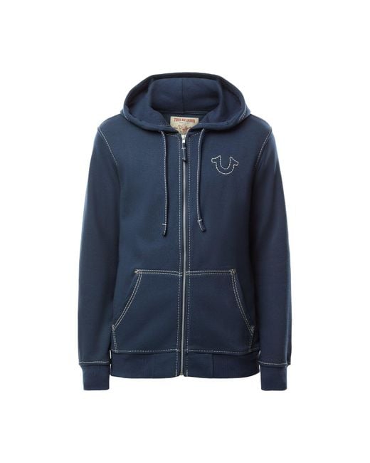True Religion Blue Big- T Zip Up Hoodie for men