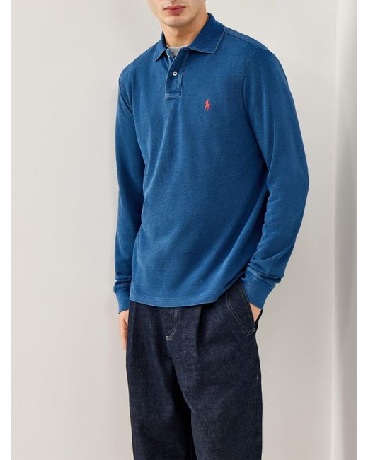 Polo Ralph Lauren Blue Custom Fit Long Sleeve Polo Shirt for men