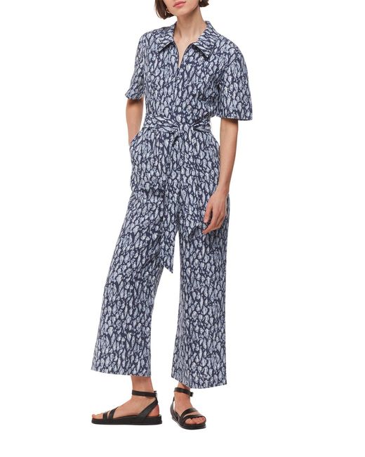 Whistles Blue Women's Leopard Linen Blend Jumpsuit