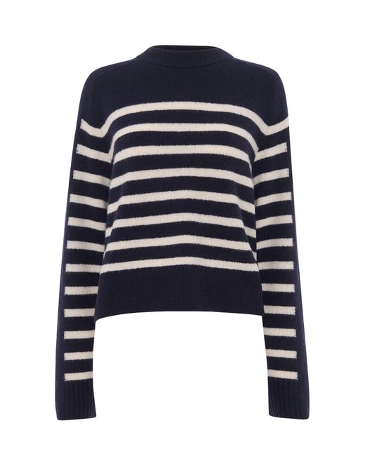 Whistles Blue Contrast Stripe Knit, Wool