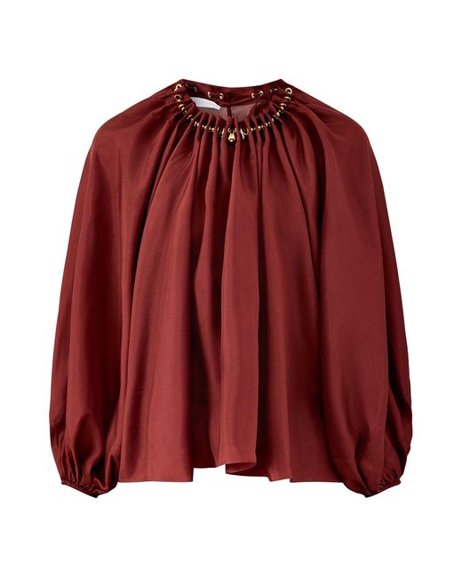 Zimmermann Aster Gathered Bead Blouse Burgundy
