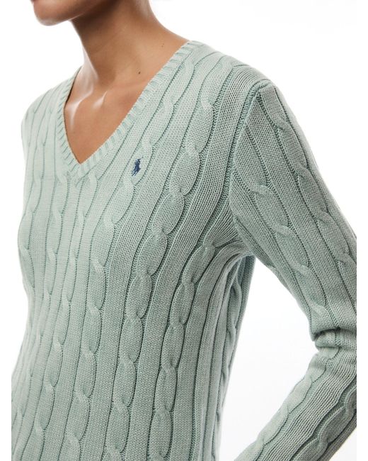 Polo Ralph Lauren Blue Cable-Knit V-Neck Jumper
