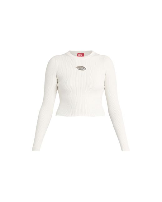 DIESEL White Women's Ribbed Knit M-valary Long Sleeve Top