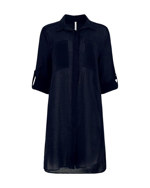 Seafolly Blue Crinkle Twill Beach Shirt