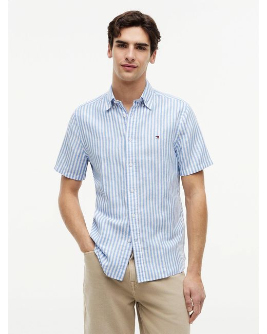 Tommy Hilfiger Blue Regular Fit Blend Bengal Stripe Short-Sleeve Shirt for men