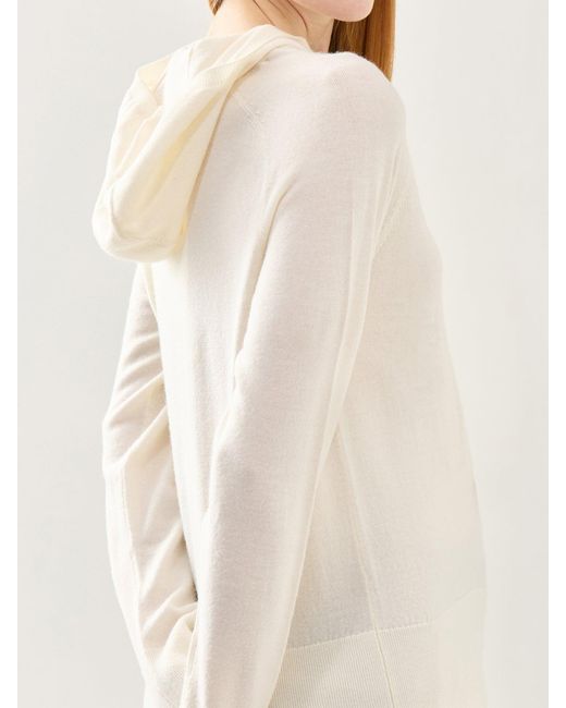 SELECTED White Thea Merino Knit Brushed Hoodie Cream