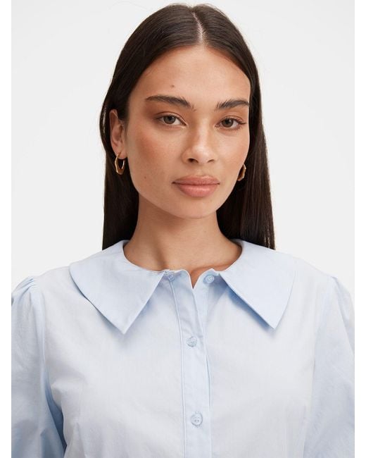 Forever New Blue Gracie Bubble Sleeve Shirt