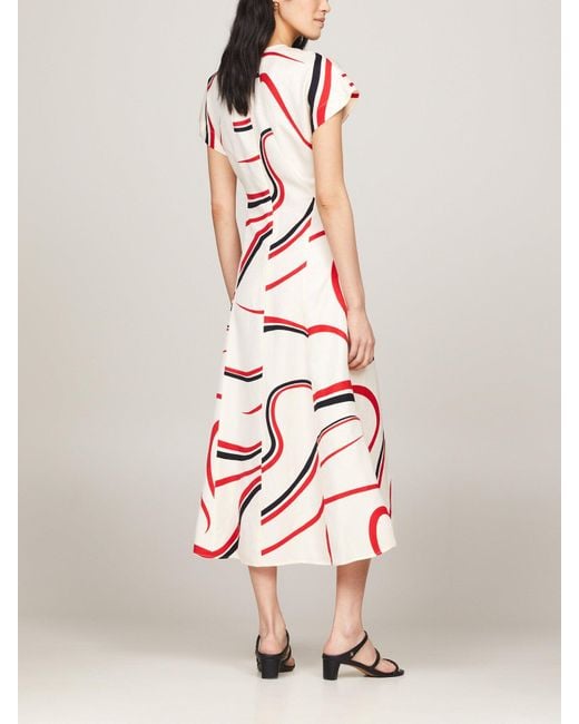 Tommy Hilfiger Pink Ribbon Print Fit And Flare Midi Dress