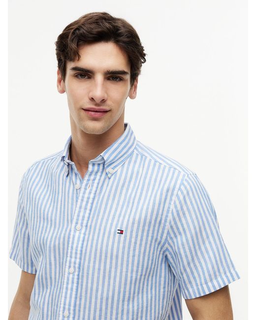 Tommy Hilfiger Blue Regular Fit Blend Bengal Stripe Short-Sleeve Shirt for men