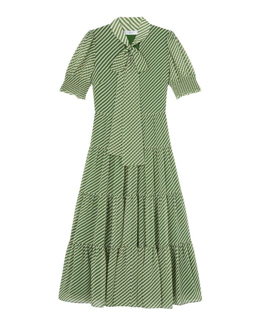 L.K.Bennett Green Coco Treetop & Birch Tie Neck Georgette Dress