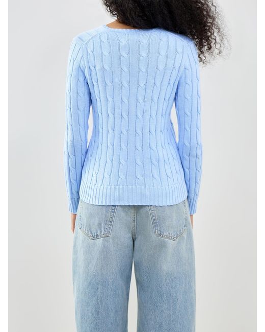 Polo Ralph Lauren Blue Cable Knit V-Neck Jumper