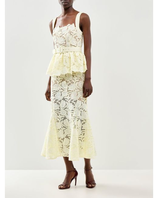 Self-Portrait White Lace Peplum Midi Dress