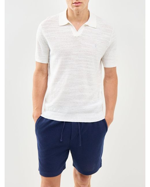 Polo Ralph Lauren Blue Open Collar Linen Mix Polo for men