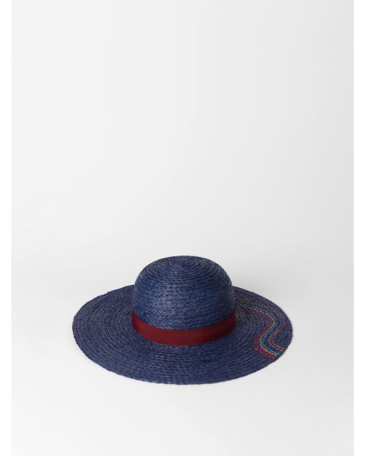 Paul Smith Blue Women's Swirl Embroidered Straw Hat