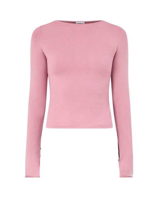 Marella Pink Printed Puff Sleeve Button Front Blouse