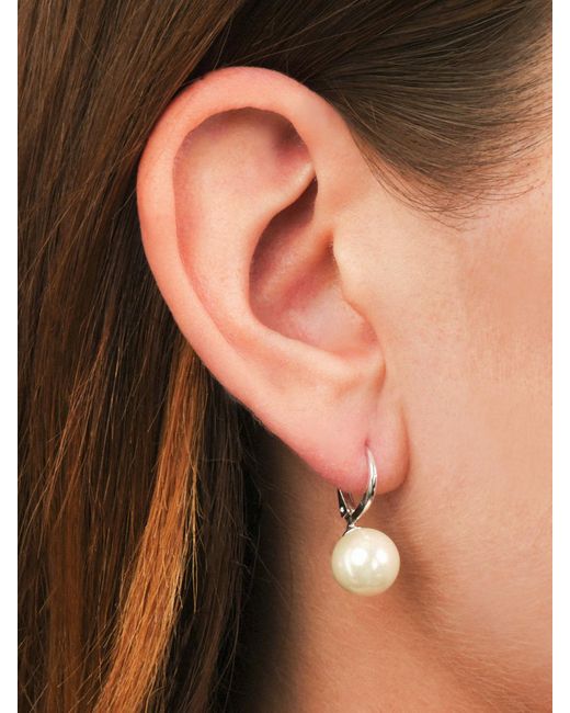 Ralph Lauren White Women's Tone Pearl Drop Earrings 10mm