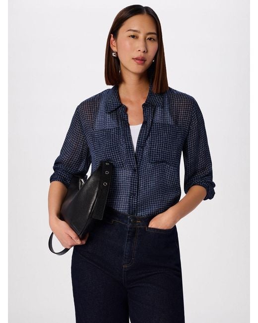 Whistles Blue Grid Print Sheer Shirt