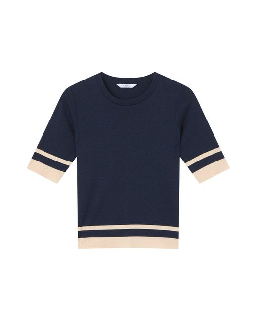 L.K.Bennett Blue Micha Spring &Birch Cotton Blend Ribstart Jersey Top