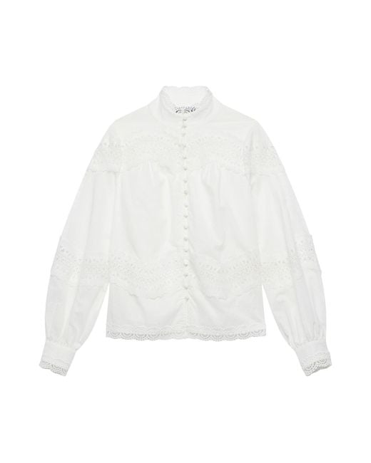 Mint Velvet White Women's Cotton Lace Detail Blouse