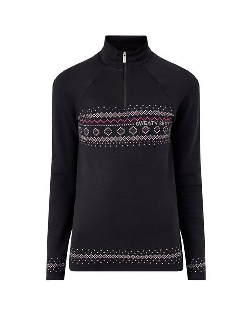 Sweaty Betty Black Fairisle Novelty Half Zip Base Layer