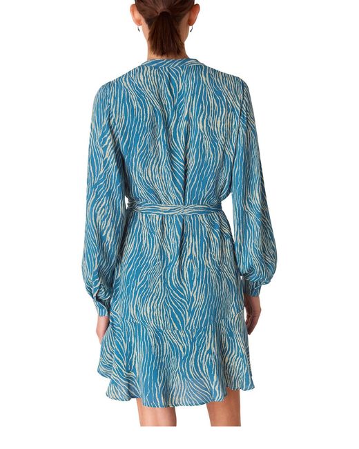 Whistles Blue Zebra Flippy Mini Dress, Wood/Metal