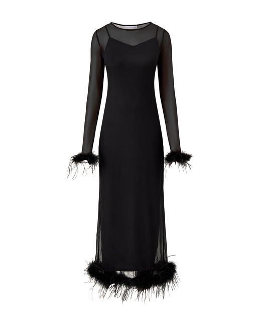 Never Fully Dressed Black Mesh Feather Trim Dress