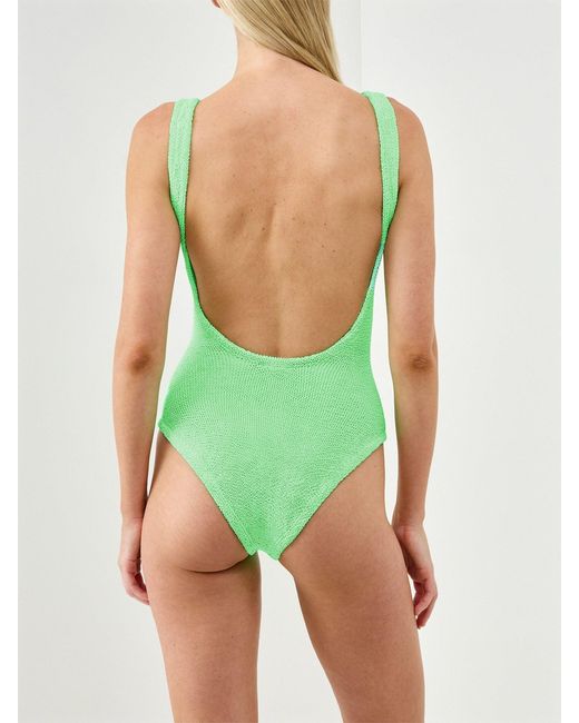 Hunza G Green Square Neck Crinkle Swimsuit