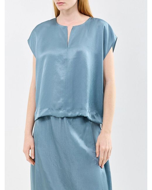 Eileen Fisher Blue Split Neck Square Top