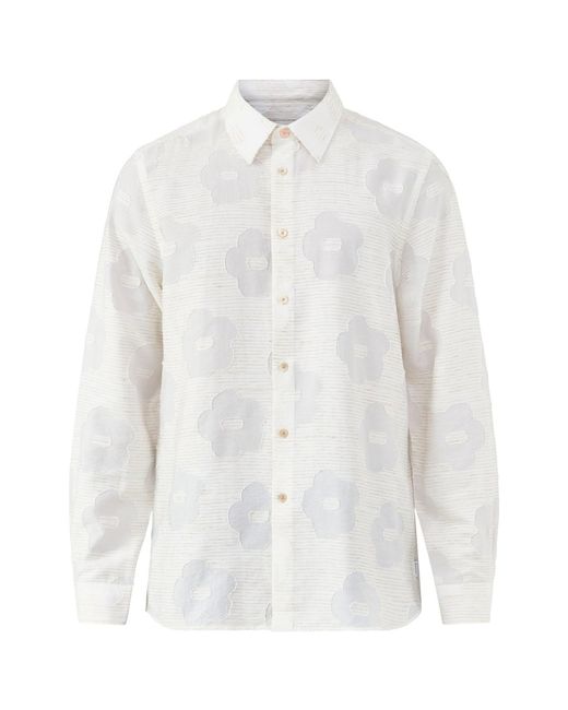 Paul Smith White Embroidered Tonal Flowers Shirt for men