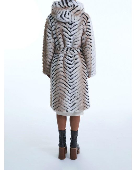 James Lakeland White Faux Fox Belted Long Coat, Polyester