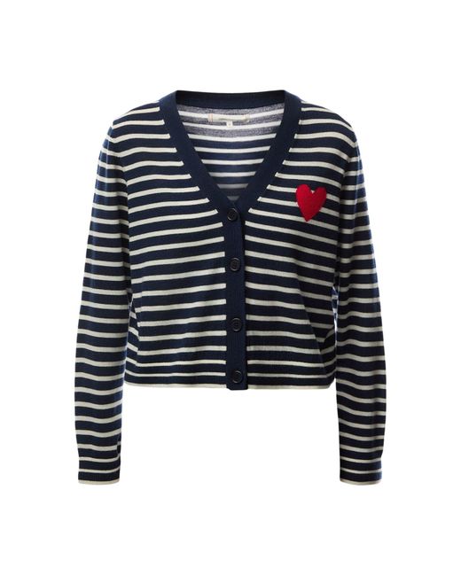 Chinti & Parker Blue Pure Merino Heart Breton Cardigan