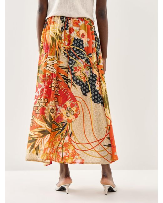One Hundred Stars Orange A-Line Maxi Skirt