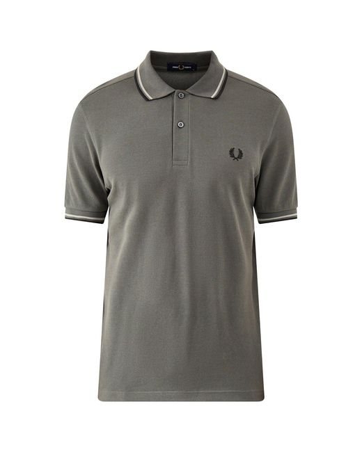 Fred Perry Gray Twin Tipped Polo Shirt Khaki for men