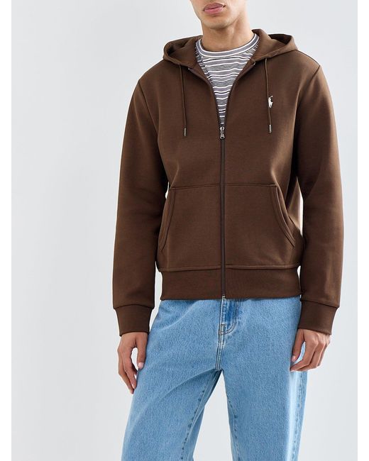 Polo Ralph Lauren Brown Double Knit Zip Through Hoodie for men