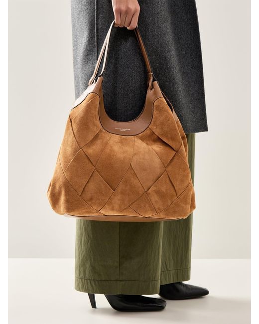 Gianni Chiarini Brown Dua Suede Large Shoulder Tote Bag Tan