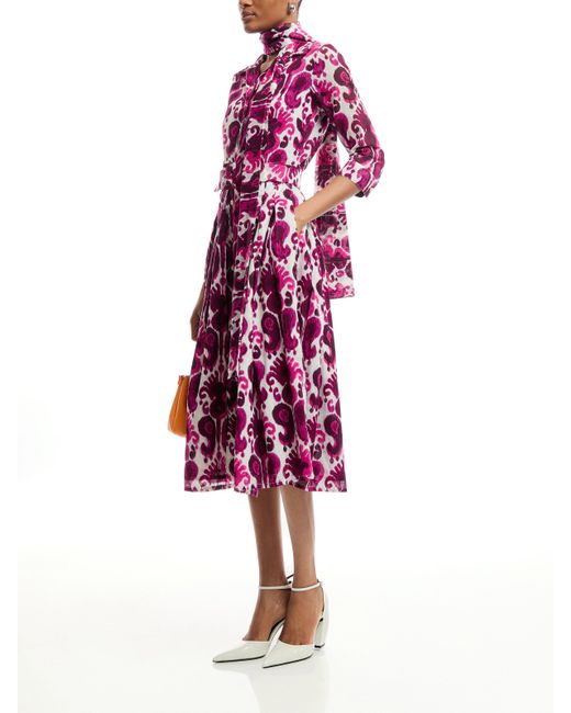 Samantha Sung Purple Women's Cotton Musola Shirt Collar 3⁄4 Sleeve Midi Dress