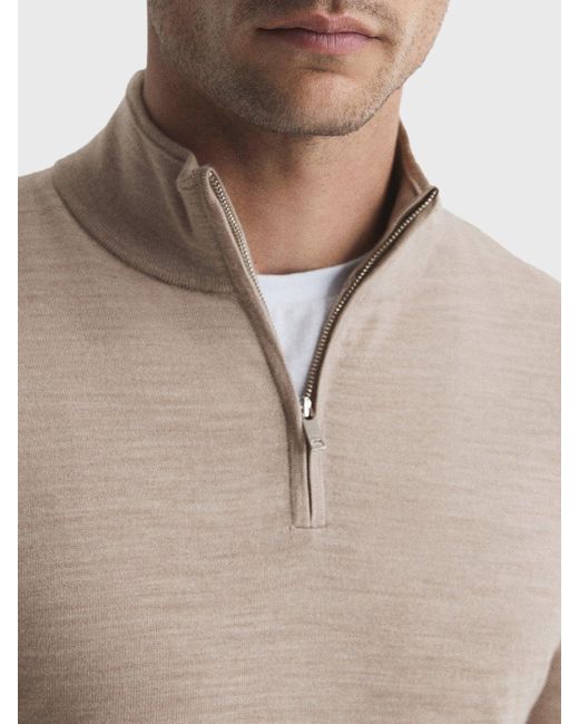 Reiss Natural Blackhall Merino Wool Zip Neck Jumper for men