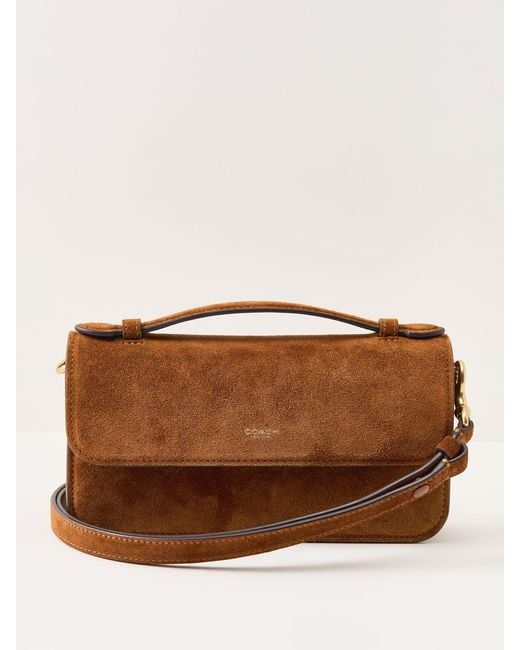 COACH Brown Suede Elora Top Handle Crossbody Bag