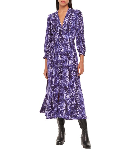 Whistles Purple Women's Glossy Leopard Midi Dress