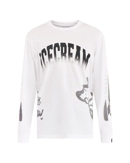 ICECREAM White Halftone Multi Logo Long Sleeve T-Shirt for men