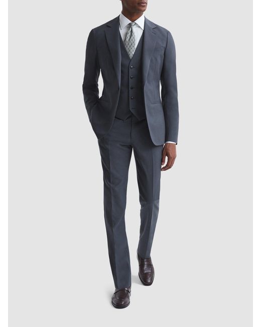 Reiss Blue Fine Five Button Slim Fit Waistcoat for men