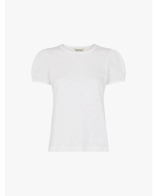 Whistles White Women's Broderie Puff Sleeve Top