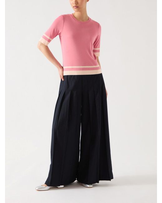 L.K.Bennett Pink Micha Desert Rose & Ivory Cotton Blend Ribstart Jersey Top With Ivory Trim