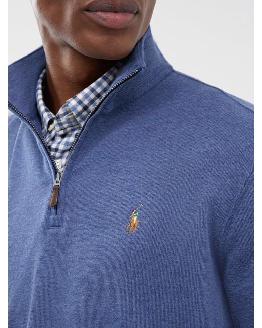 Polo Ralph Lauren Blue Rib Quarter Zip Sweatshirt for men