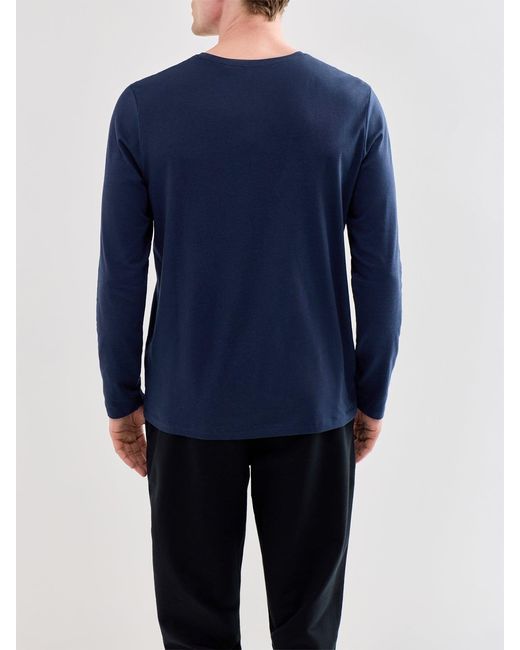 Boss Blue Embroidered Logo Long Sleeve Stretch T Shirt for men