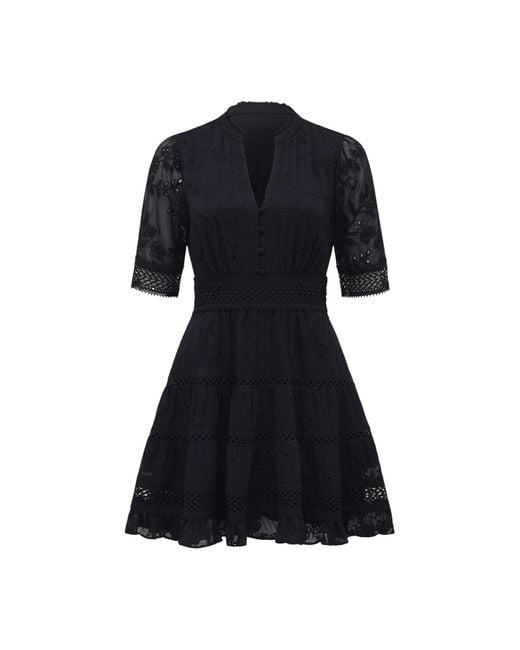 long sleeve black lace dress long Scalloped Lace Bodice Long Sleeve Bardot Maxi Dress - Black