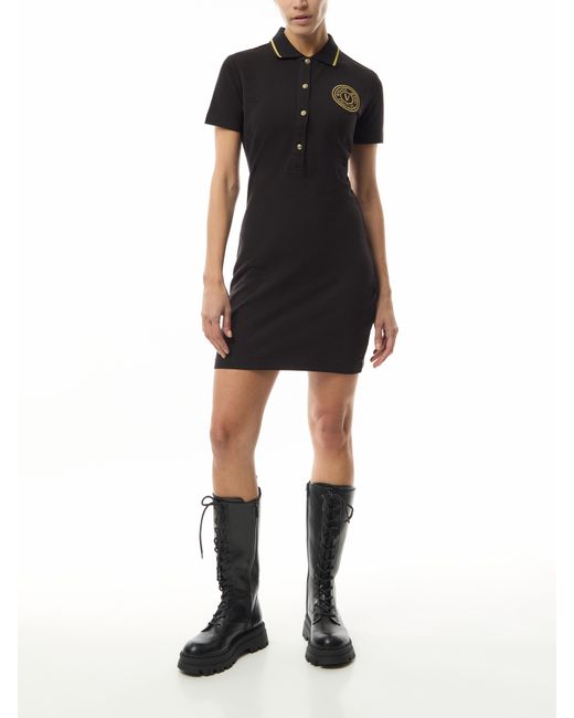 Versace Jeans Couture Black Women's Emblem Polo T-shirt Dress