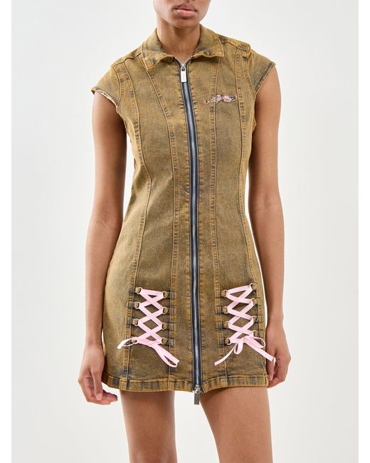 Ed Hardy Metallic Lotus Flower Seam Detail Tie Up Dress