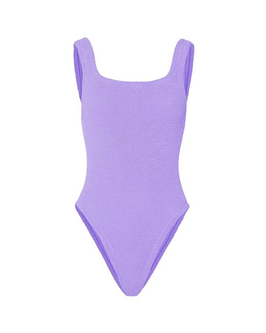 Hunza G Purple Square Neck Crinkle Swimsuit